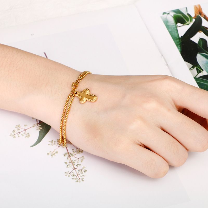 Damesmykker Rustfritt stål Jenter Mote Gyllent hjerteformet dobbeltlags armbånd Strandferie Geometrisk Titanstålsmykker_voghion.com