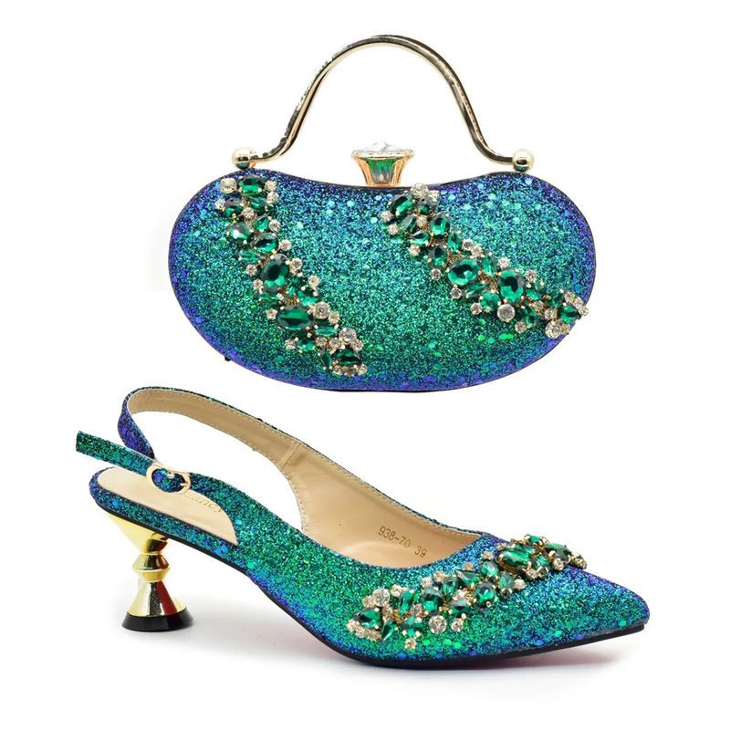 Vintage Diamant-Set klobige Sandalen mit Abendessen Tasche Set Mode Design Strass Abendtasche_voghion.com