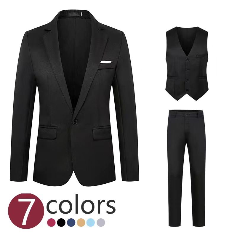 Calças largas, colete, conjunto de três peças, terno casual masculino para negócios, conjunto de vestido de noiva_voghion.com