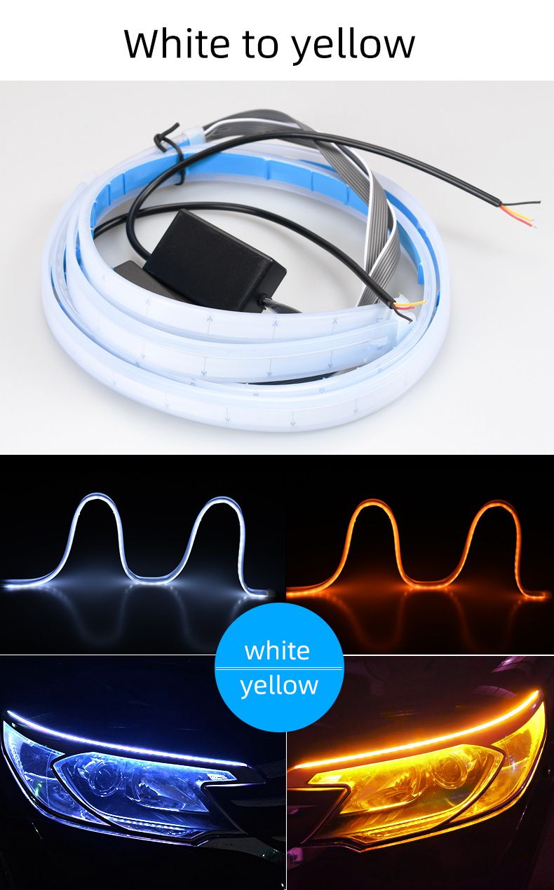 Bande de guidage ultra-fine pour démarrage de voiture 24 V, éclairage bicolore blanc-jaune spécifique aux camions, pour la conduite diurne_voghion.com