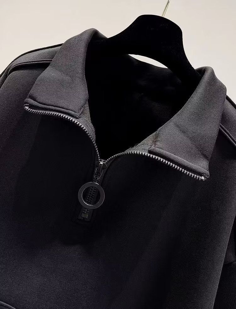 Tuta da uomo con mezza zip, felpa con cappuccio foderata in pile invernale e pantaloni da jogging, abbigliamento sportivo casual in due pezzi_voghion.com