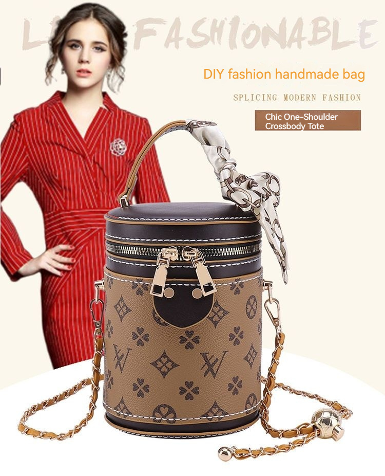 DIY handgemachte neue Material Zylinder einzelne Schulter Umhängetasche hausgemachte Geschenk für Freundin kleine runde Tasche_voghion.com