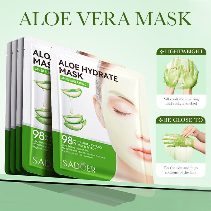 Maschera viso idratante, nutriente e ringiovanente all'aloe vera SADOER in foglio in inglese completo_voghion.com