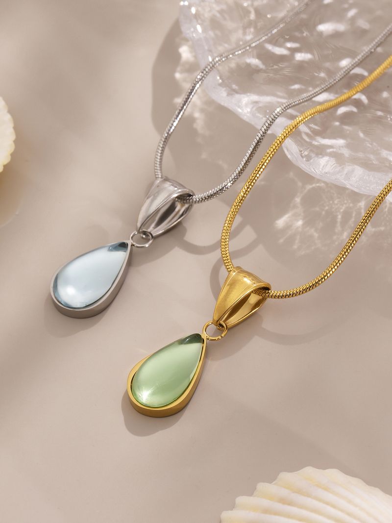 Collana con ciondolo a goccia in vetro trasparente verde blu, stile francese, di lusso, per donna, semplice e squisita, con catena per clavicola_voghion.com