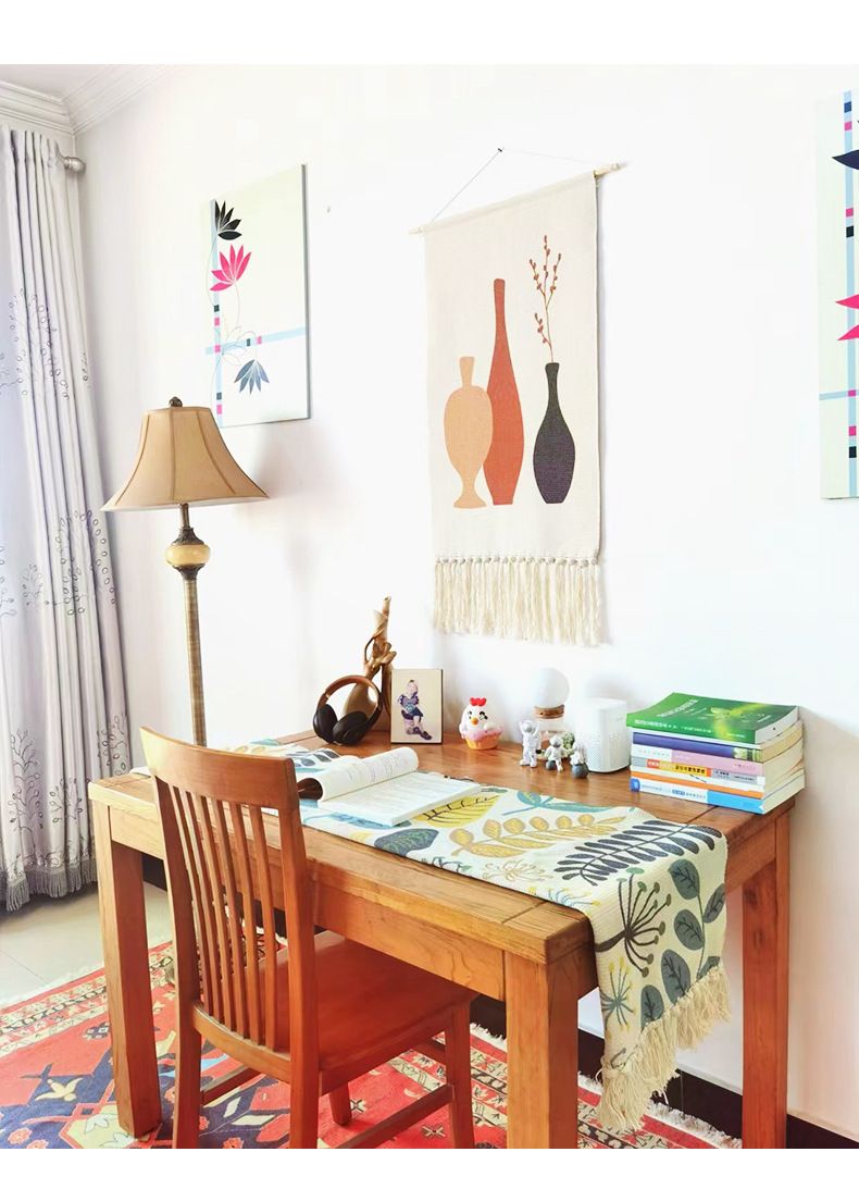 Nordischer einfacher Stil, handgewebter Wandteppich aus Polyester-Baumwolle mit Quaste, Veranda-Behang, Homestay-Dekoration, Meterkasten, Schildtuch_voghion.com