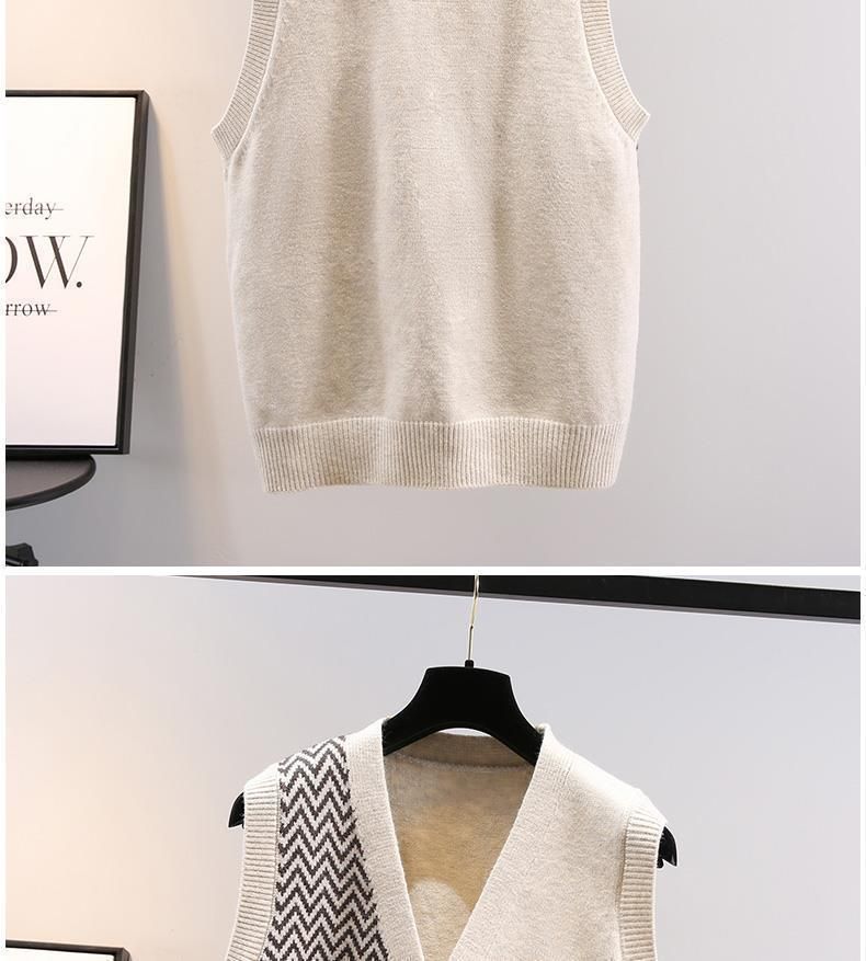 "Strickweste im College-Stil für Damen – Locker sitzendes, gestreiftes Winteroberteil mit V-Ausschnitt"_voghion.com
