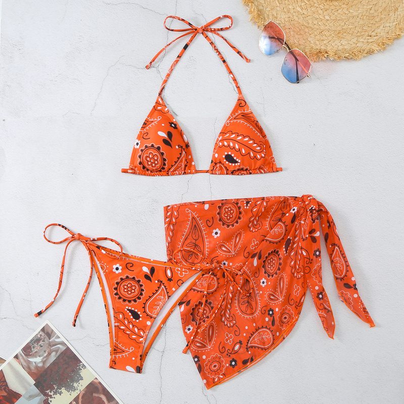 Meerkleurige driehoekige gaasrok voor dames, driepuntsbikini die meisjes moeten hebben_voghion.com