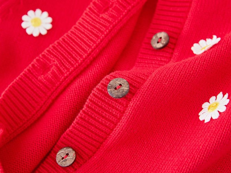Mutter & Kinder – Handgefertigter bestickter Kinder-Cardigan aus weicher Baumwolle, Strickpullover für Mädchen (3–8 Jahre) – Rundhalsausschnitt, lange Ärmel, Blumenmuster_voghion.com