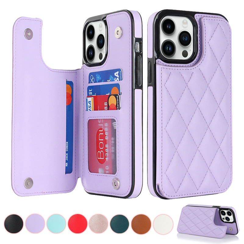 Wallet Double Button Small Fragrant Wind Card Flip Leather Case For iPhone 15 Pro Max 14 13 Mini 12 11 SE 2020 X XS XR 8_voghion.com