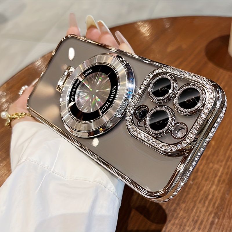 Bling Glitter Ring Bracket Magnetic Plating Phone Case For iPhone 14 13 12 11 Pro Max 15 Plus Kickstand Shockproof Soft_voghion.com