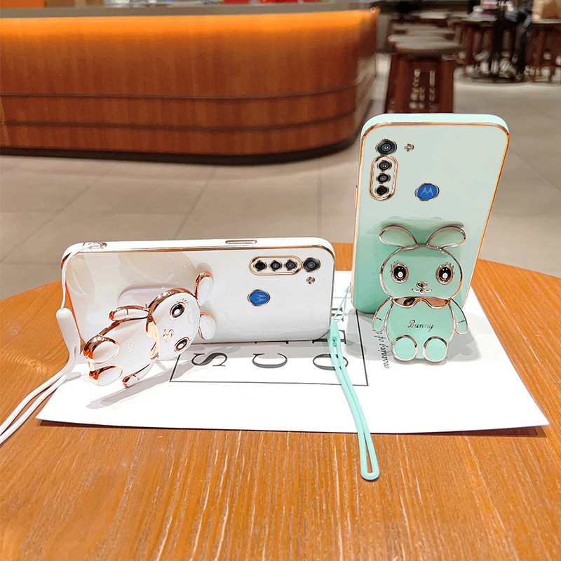 Cute Rabbit Plating Phone Bracket Case for Motorola Moto G10 G20 G30 G8 G9 Play E20 G60 G22 G52 E7 Plus 2021 Soft Back Cover_voghion.com