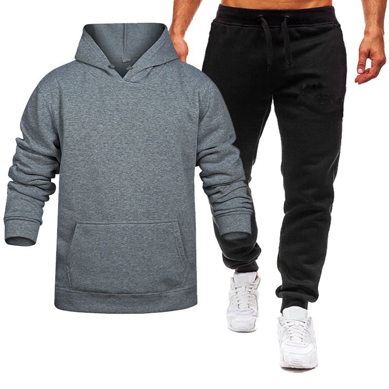 Herrenbekleidung Frühling, Herbst und Winter Herren- und Damenfreizeit Europäischer Code Blanko Einfarbiger Anzug Vlies Lockerer Pullover und Hose Zweiteiliges Set_voghion.com