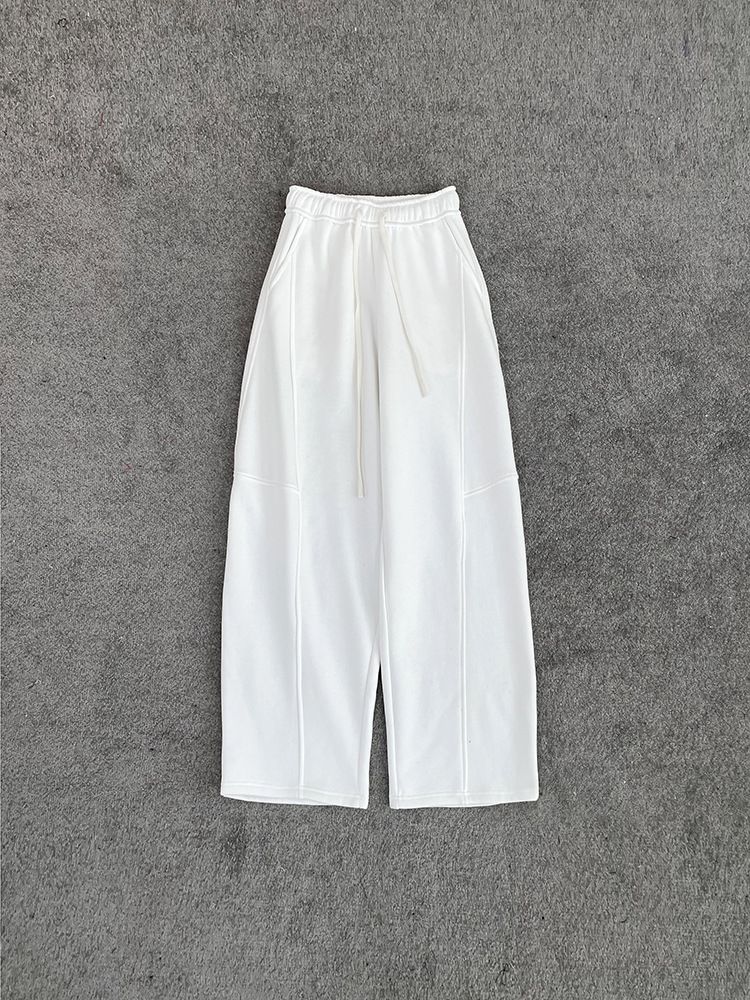 Pantaloni da jogging da donna con coulisse, foderati in pile e vita alta, vestibilità ampia, casual, in misto cotone (bianco, nero) Taglie S/M/L_voghion.com
