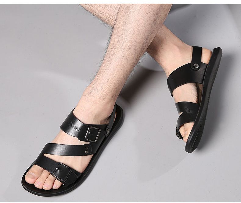 Fashion Comfortable Men's Sandals Solid Color Open Toe Mens Leather Sandals 2023 New Slippers Beach For Male Leather Footwear_voghion.com