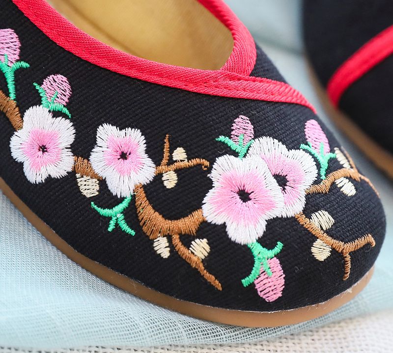 Scarpe da ballo quadrato in tessuto ricamato, con punta bassa, tacco basso, scarpe singole da donna primaverili e autunnali_voghion.com