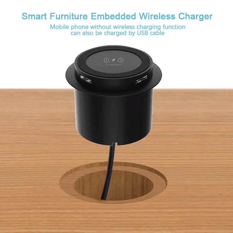 30W Universal QI Pop-up Desktop Embedded Fast Wireless Charger With USB Port For Iphone Xiaomi_voghion.com