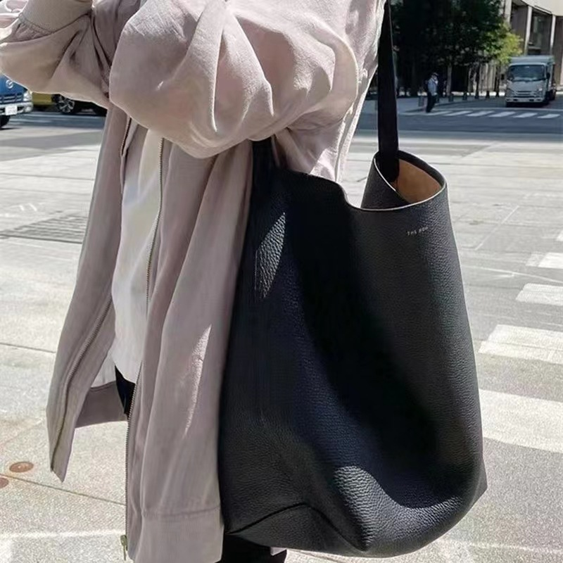 The Row Sac fourre-tout en cuir véritable de grande capacité, sac seau en cuir de vachette haut de gamme, sac à main à bandoulière simple pour_voghion.com