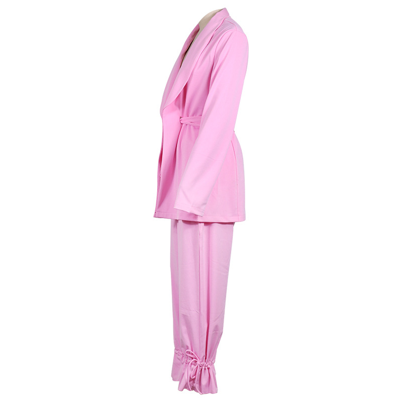 Costume deux pièces décontracté de couleur unie pour femmes_voghion.com
