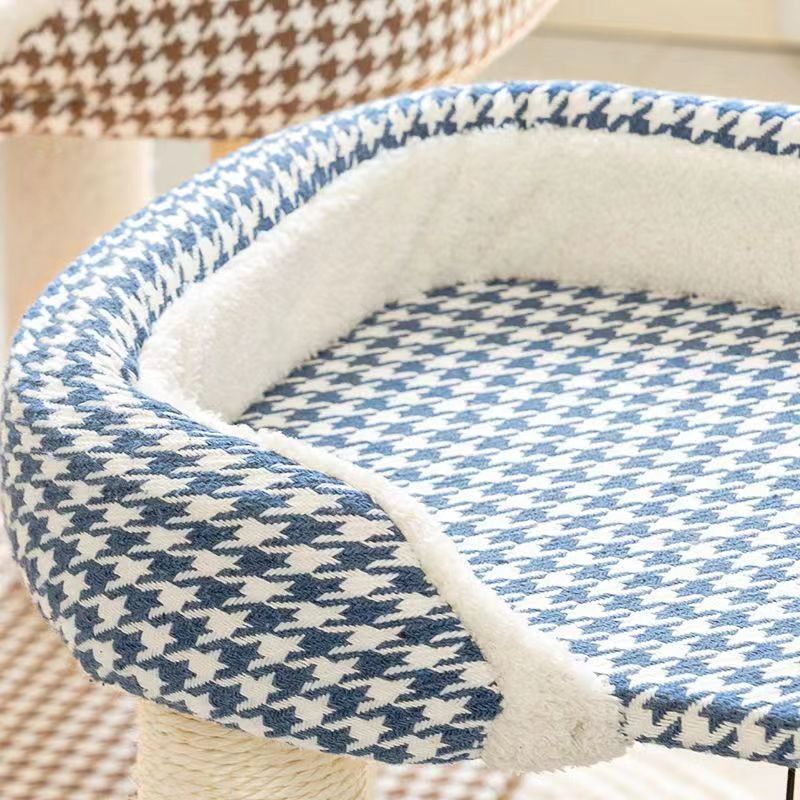 Tiragraffi per gatti con struttura pied de poule, integrato, salvaspazio, con palo in sisal per arrampicata_voghion.com