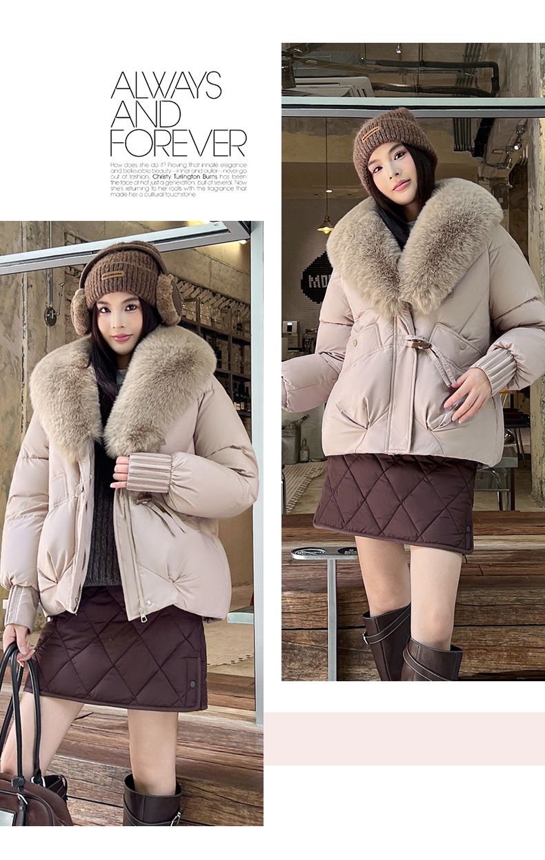 Women's Short Puffer Jacket With Faux Fur Collar, Oversized Winter Coat, Warm Quilted Down Alternative Jacket For Petite To Plus Size_voghion.com