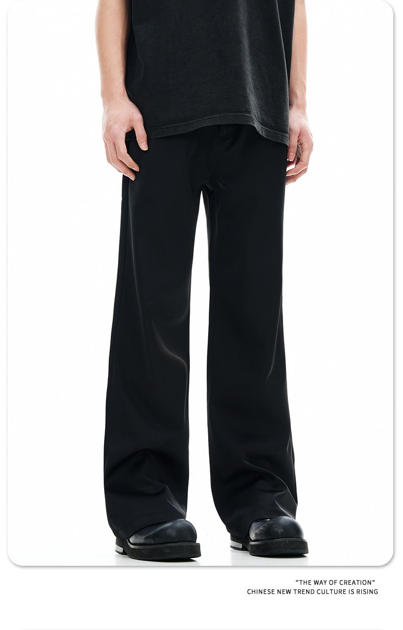 Unisex Retro Flared Trousers – Clean Fit Wide-Leg Pants With Stacked Hem (93% Polyester, S-XXL, Sage Green/Black)_voghion.com