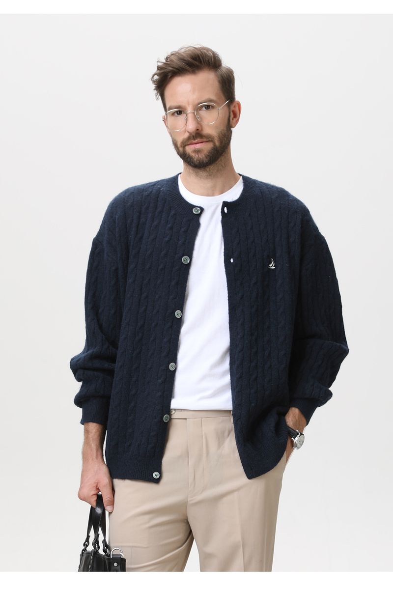 Suéter masculino vintage de tricô com gola redonda – Pulôver bordado pesado com mistura térmica (M-XXL, vermelho Anchorage/creme/cinza gelo/azul-marinho)_voghion.com