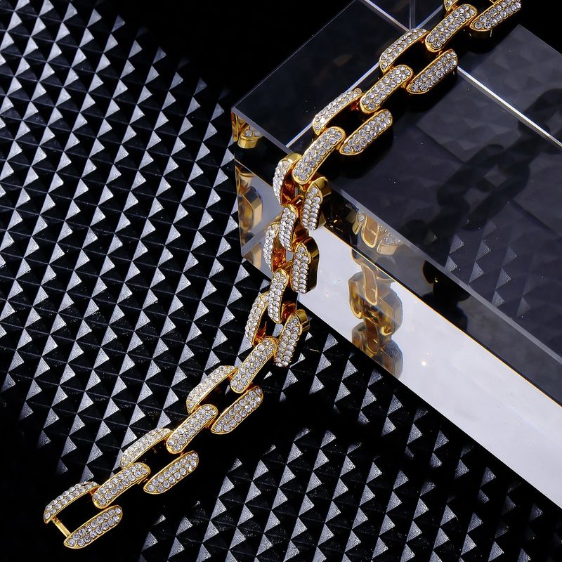 geometric square ring buckle men's bracelet alloy diamond sparkling low-key luxury connotation people_voghion.com