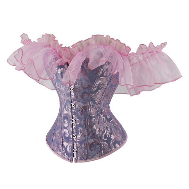 jacquard with satin lace tube top corset for palace ladies herringbone one-shoulder body shaping garments_voghion.com