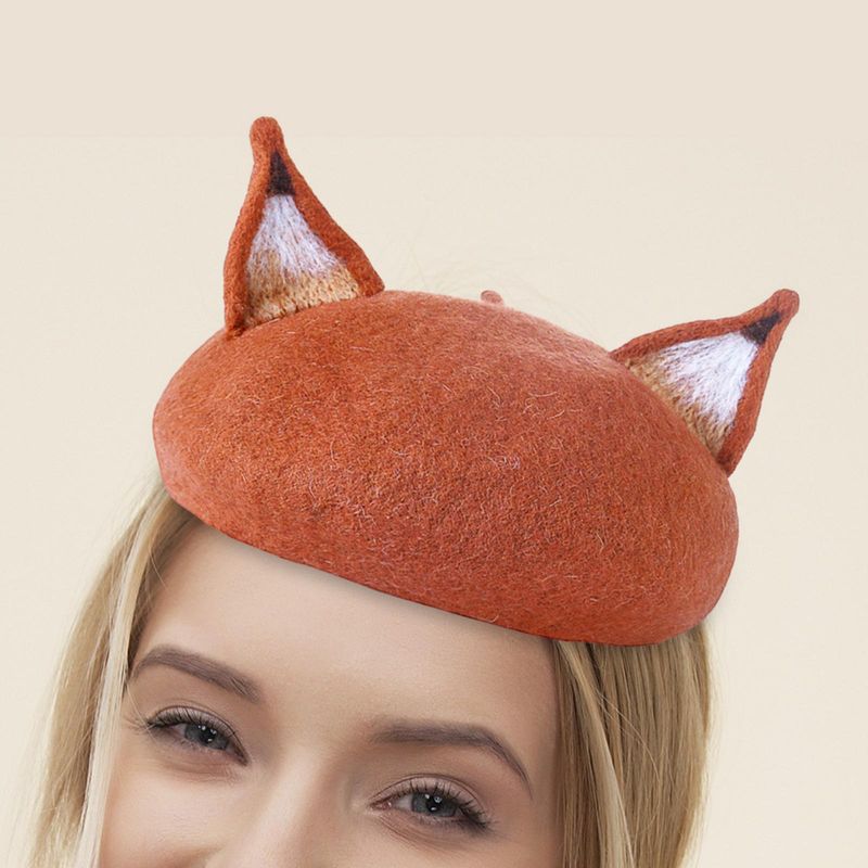 Neuheiten Fuchs Maler Hut Atmungsaktiv Dekorationen Mode Winter Filz Kappe Dame Französisch Baskenmütze für Reise Weihnachten Urlaub Mädchen_voghion.com