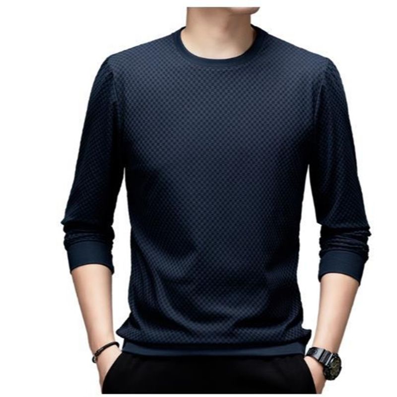 Felpa da uomo a maniche lunghe con scollo tondo, morbida, liscia e versatile per la primavera e l'autunno, senza stiratura, liscia e morbida._voghion.com