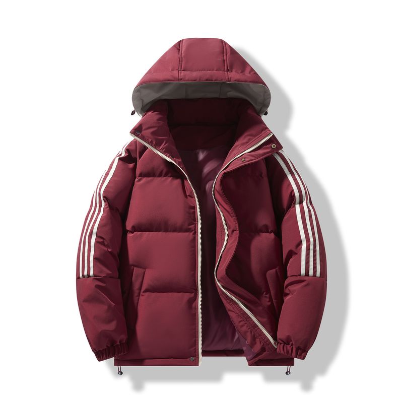 Down For Men Couples Hooded Three-Stripe Cotton Coat Outdoor Puffer Jacket Thickened Warm Plus Size Outerwear_voghion.com