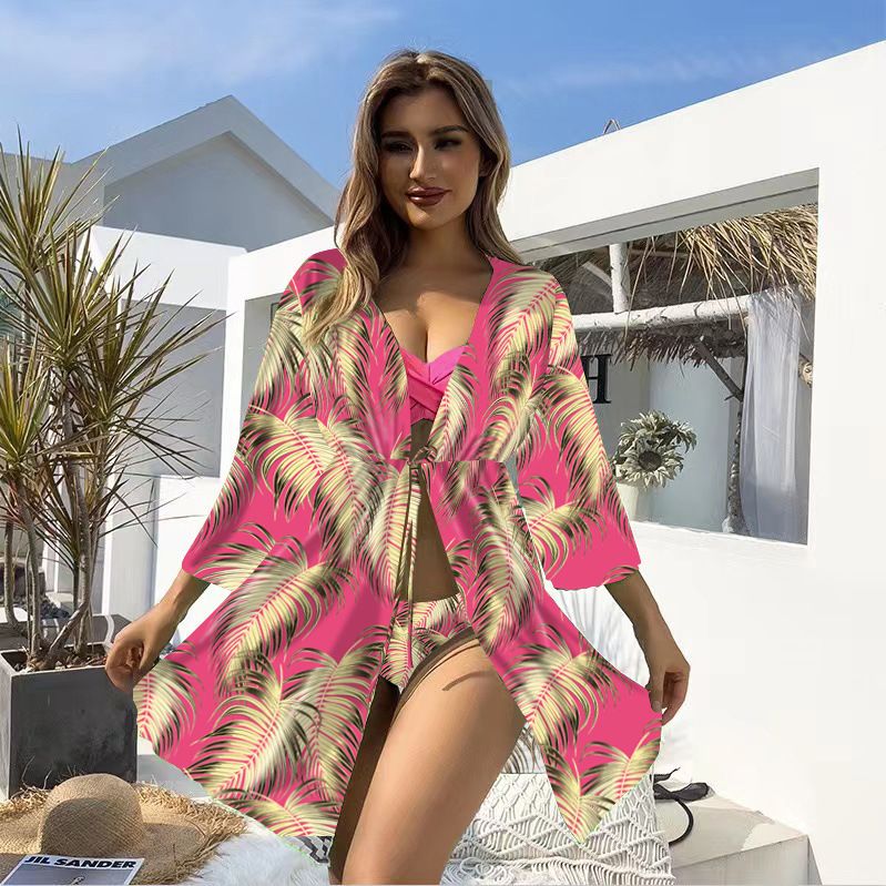 Women's Clothing Bikini Three Piece Swimsuit Long Sleeved Sun Protection Shirt Swimsuit_voghion.com