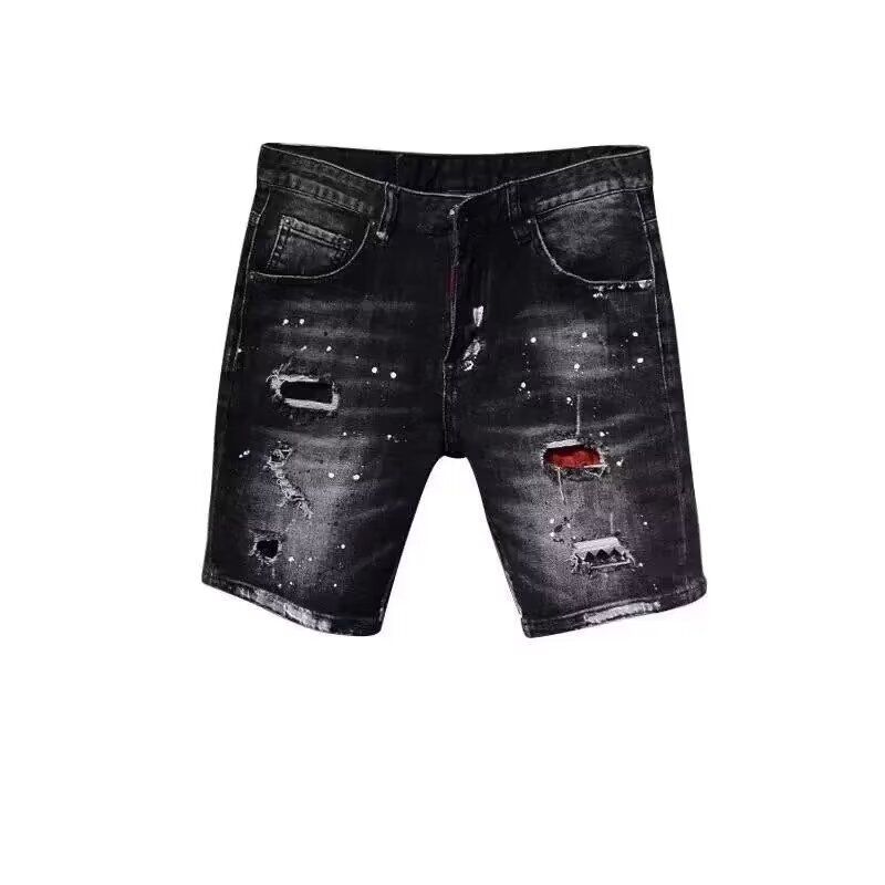 Herrenbekleidung Distressed Patchwork Denim Shorts – Graffiti Paint & Splatter Design, Streetwear Casual Shorts für Teenager und Jugendliche (Schwarz-Grau, 28-36)_voghion.com