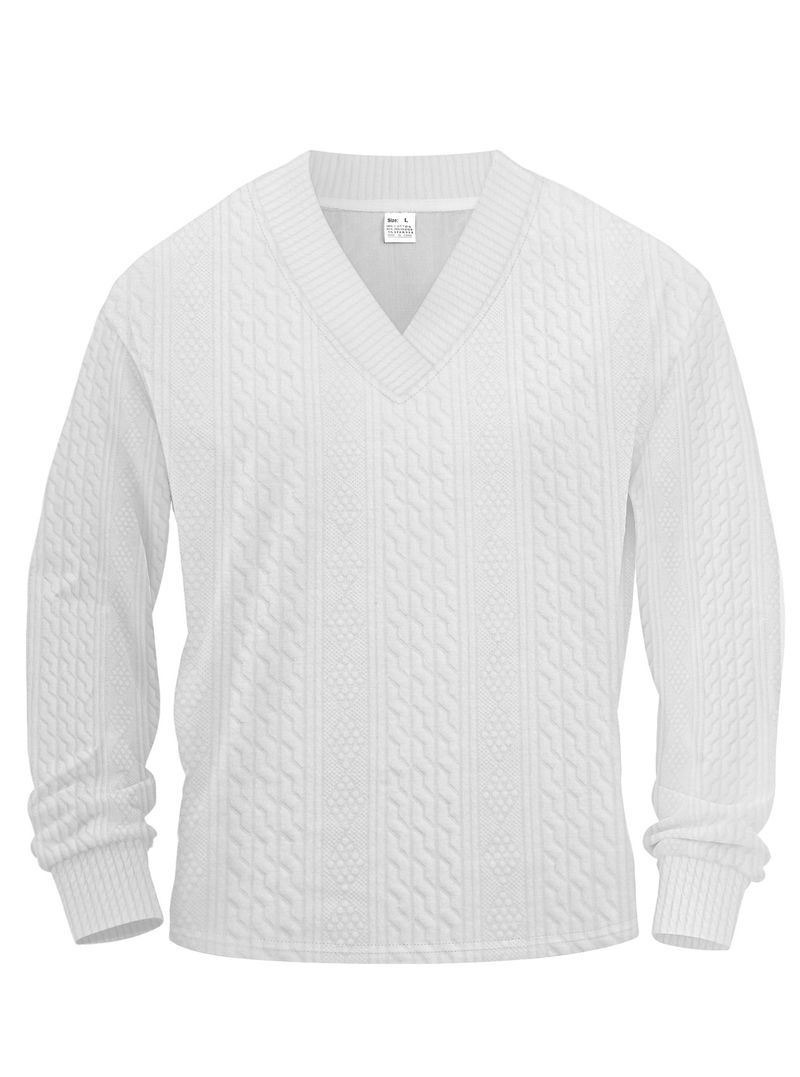 Jacquard-Strickpullover für Herren – Locker sitzender V-Ausschnitt-Pullover aus Stretch-Stoff, atmungsaktiv und leicht für Freizeit und Lagenlook_voghion.com