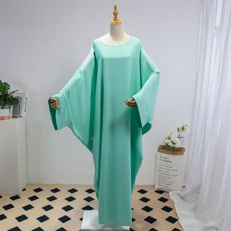 Dammekleeder Einfarweg Arabesch Kleed Fraekleed mat Kappduch Abaya Casual Loose Fliedermausärmel Robe_voghion.com