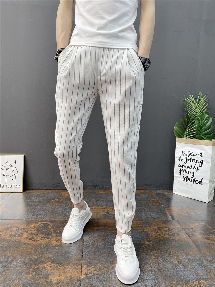 Striped 9-inch Small Casual For Men, Summer Cool, Thin Design, Vertical Stripes, Elastic Waistband, Slimming Effect,_voghion.com