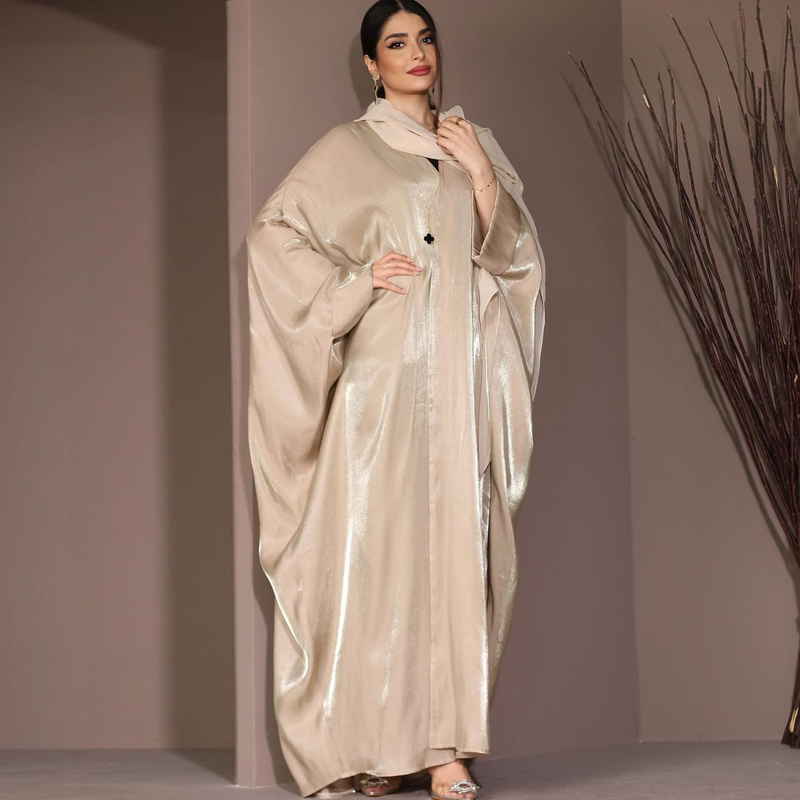 Damkläder Mellanöstern blygsamt muslimskt mode ljust sidensatin fladdermus-ärmrock plus size damkläder abaya_voghion.com