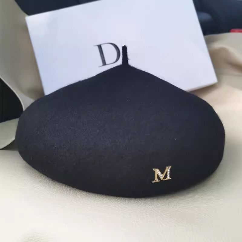 Béret noir en laine M pour femmes en automne et en hiver, version coréenne, chapeau octogonal de célébrité britannique d'internet, peintre_voghion.com