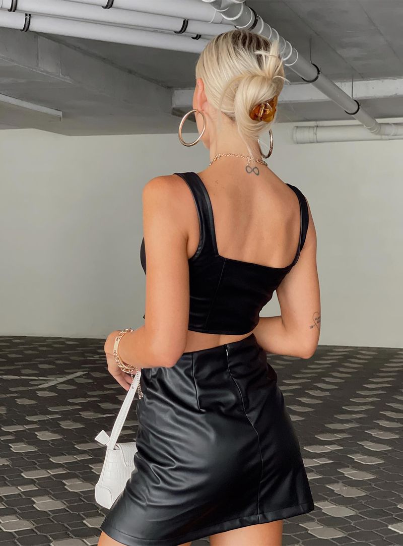 Women's summer new slim slit PU leather short skirt_voghion.com