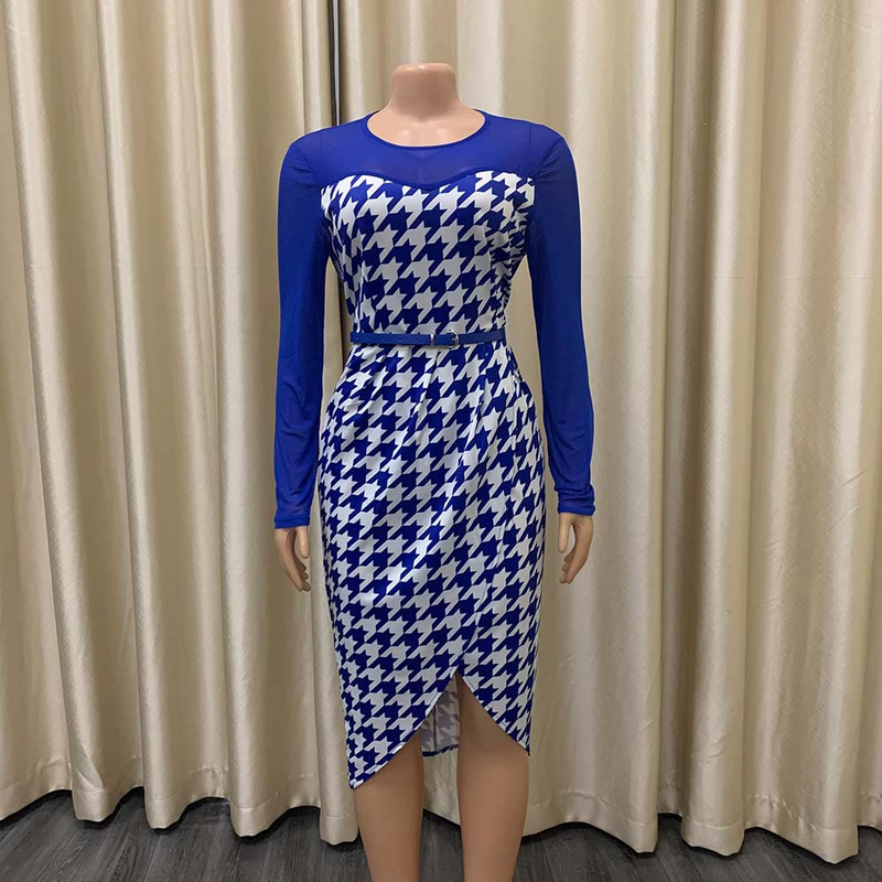 Damenbekleidung in Übergröße, Modedruck, Mosaik-Netz, professionelles Bürokleid_voghion.com
