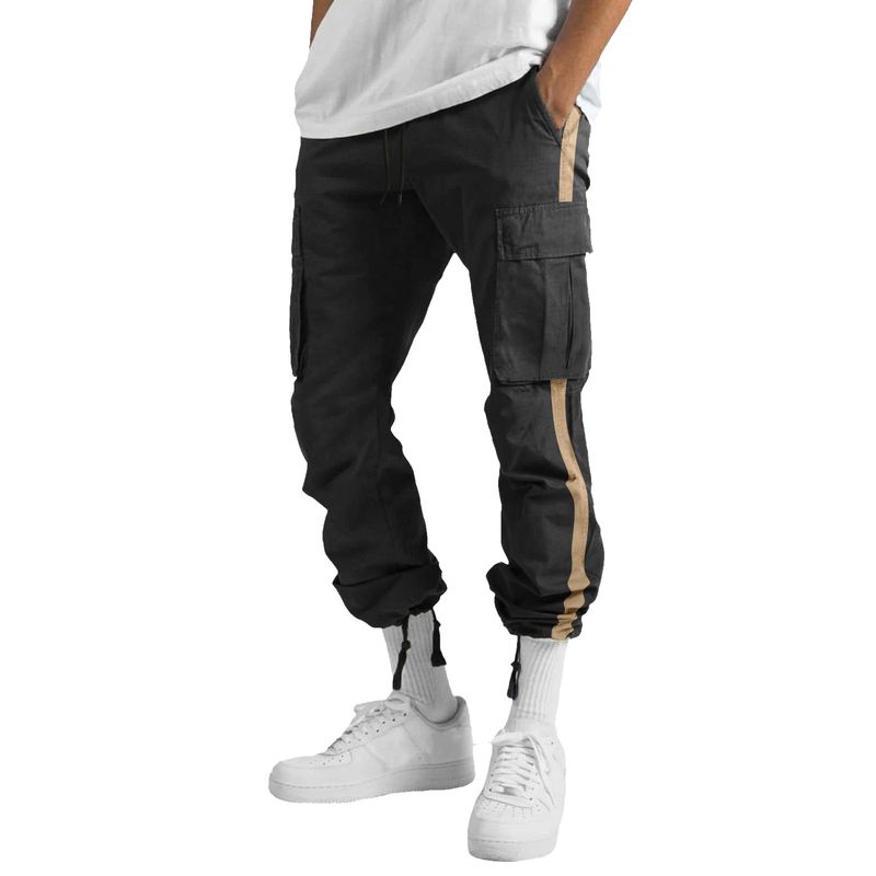 Pantaloni cargo da uomo nuovi, primavera-autunno 2025, con coulisse e design a blocchi di colore_voghion.com