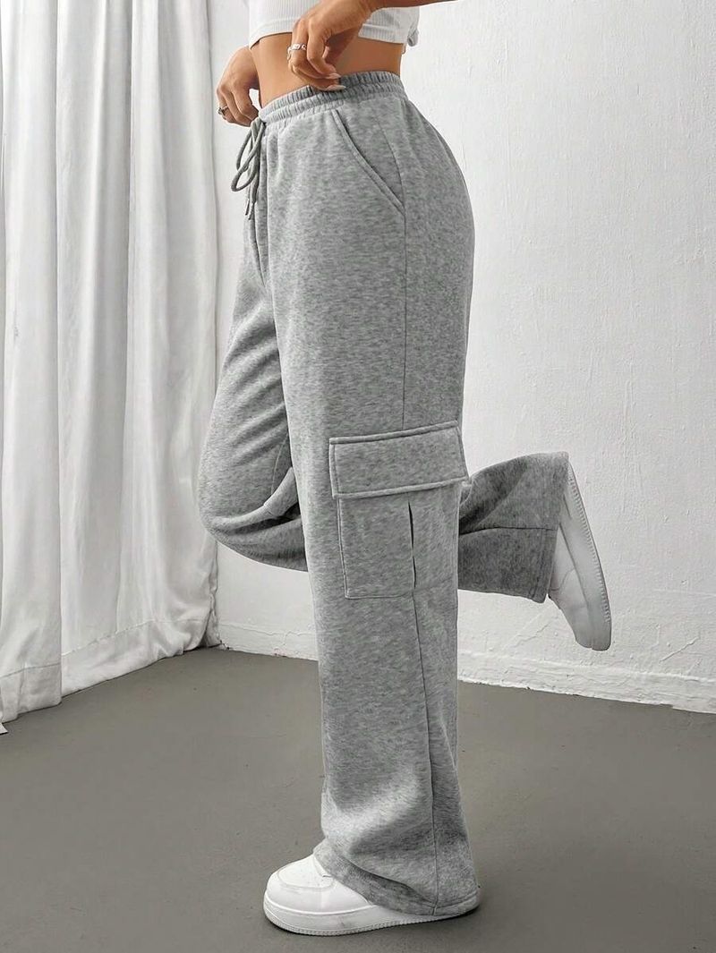 Pantalones cargo para mujer, estilo jogger, cintura alta, cordón ajustable, pierna ancha, informales, con múltiples bolsillos, estilo urbano, negro/beige/gris claro._voghion.com
