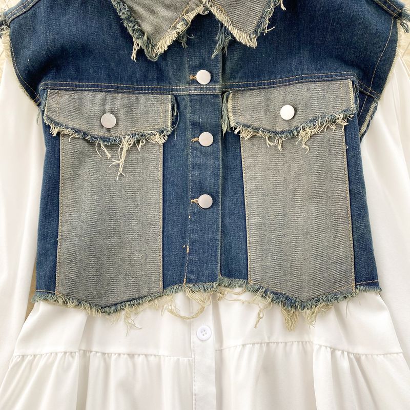 populära tvådelade kostymer, koreanska damkläder, designjacka i jeansväst, mångsidig babydollkjol, fashionabla tvådelade kostymer_voghion.com