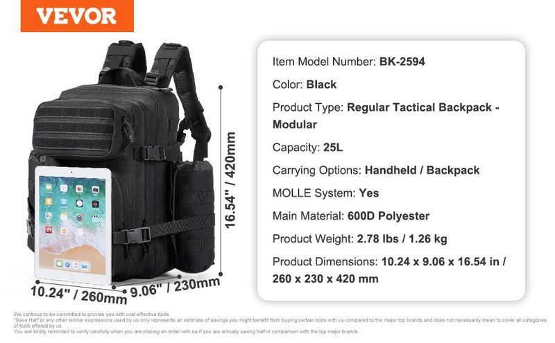 Tactical Backpack 25L Military Backpack With Molle Mode & 3 Compartments, Military Tactical Backpack For Men Molle Daypack 3 Day Bug Out Bag Hiking Rucksack With Bottle Holder_voghion.com