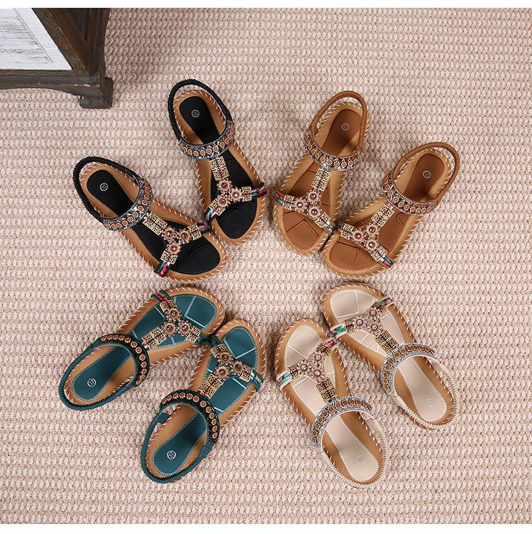 Sandal Female Summer Rhinestones Flat Round Head Fish Mouth Open Toe Cool_voghion.com