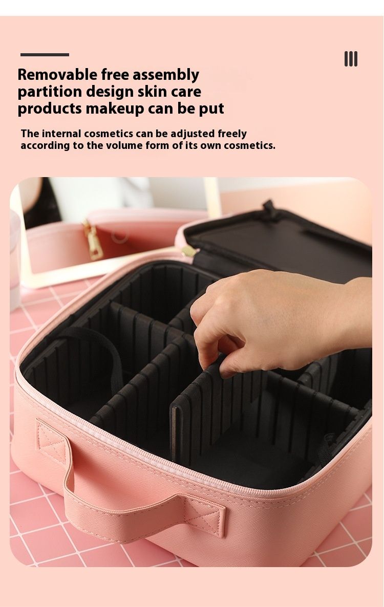 Große Kapazität Make-up-Tasche mit Licht, Spiegel, abnehmbare Trennwand, Kosmetik-Aufbewahrungstasche, handhd und tragbar für_voghion.com