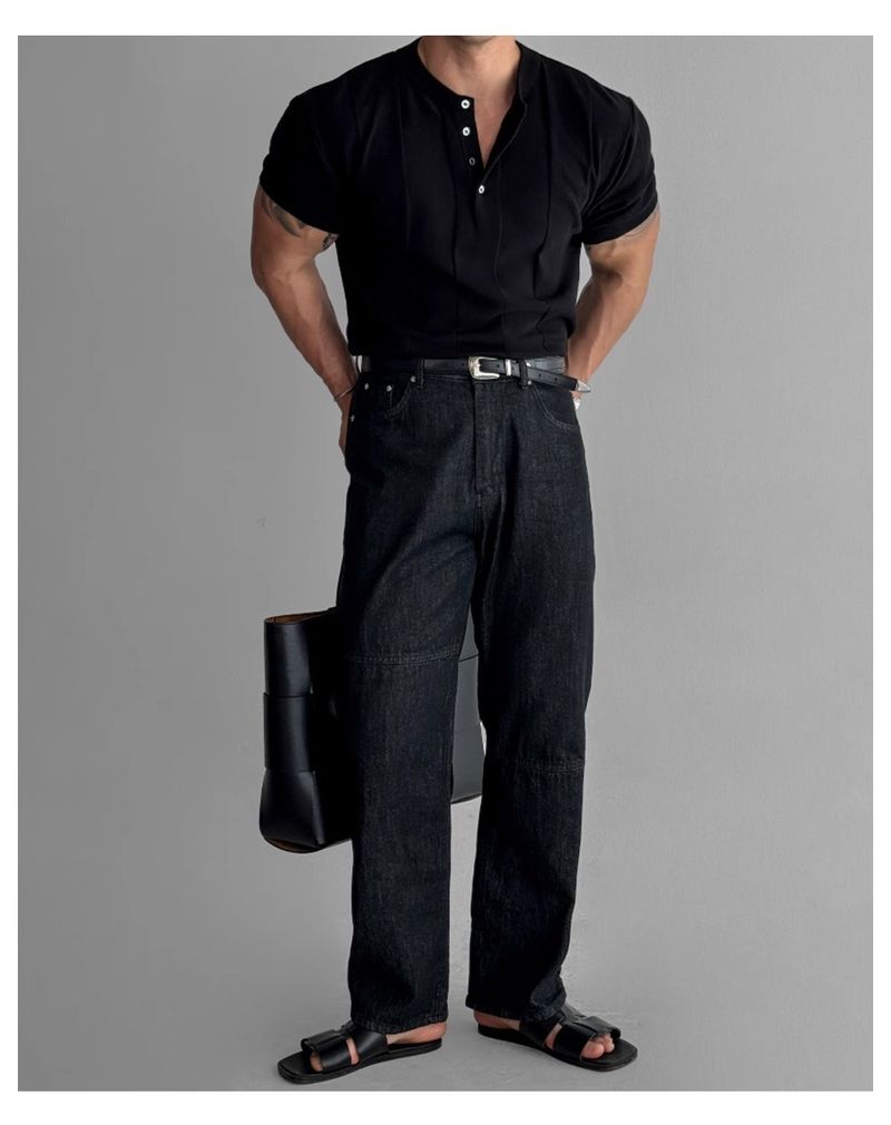 Henry Collar Slim Fit Knitted Short Sleeved T Shirt For Men 2025 Summer New Style Light Mature Style Business Commuting All Match T Shirt_voghion.com