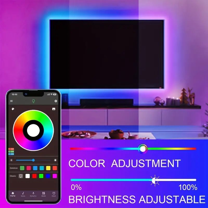 5050 RGB LED-strips met Bluetooth Smart Control, zelfklevende achterkant, 16 miljoen kleuren, sfeerverlichting voor thuis, tv-achtergrondverlichting, feestdecoratie_voghion.com