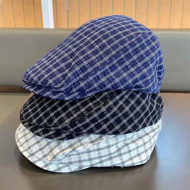 Spring And Summer Street Style Artistic Reversible Painter Hat For Women Plaid Duckbill Cap Face Slimming Beret_voghion.com