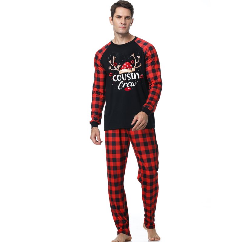 Traje familiar de Navidad, ropa familiar para el hogar, ropa navideña para el hogar, conjunto familiar, ropa para el hogar con estampado de retales a cuadros_voghion.com
